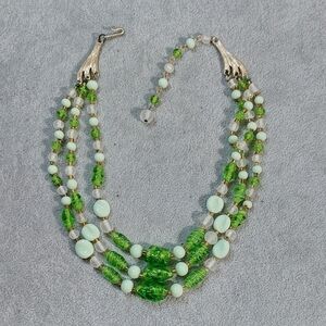 Vintage Green Glass Beaded Necklace Japan